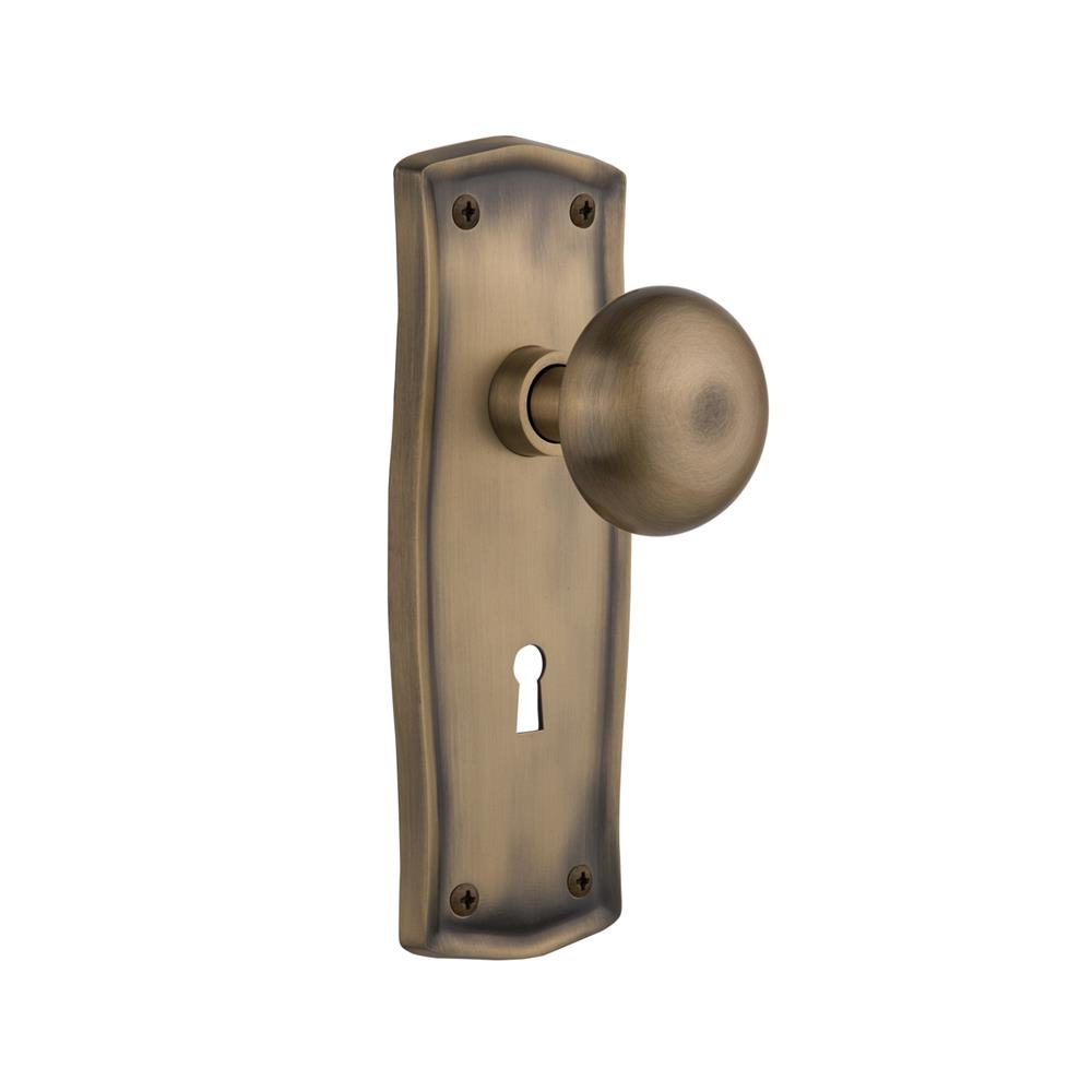 Nostalgic Warehouse PRANYK Mortise Prairie Plate with New York Knob and Keyhole in Antique Brass